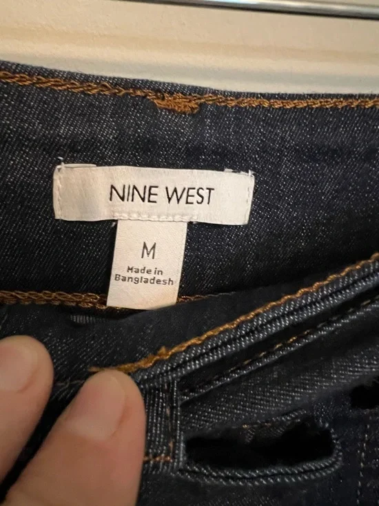 Nine West Ribbon Belt Button Front Denim Mini Skirt Size M - Picture 7 of 10